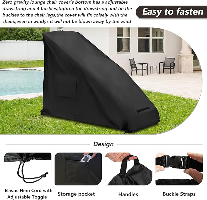 Zero Gravity Chair Cover XL,Outdoor Heavy Duty 600D Waterproof Zero Gravity Lounge Chair Cover,Patio Folding Zero Gravity Recliner Cover.black,39" L x 31" W x 45" H.