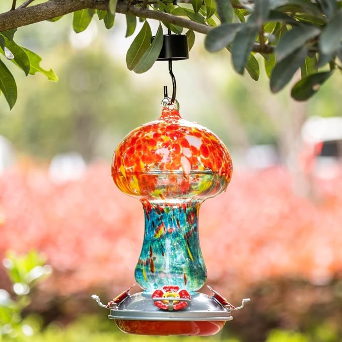Muse Garden Gifts for Women Hummingbird Feeders for Outdoors Hanging Ant and Bee Proof, Blown Glass Hummingbird Feeder with Ant Moat, Christmas Gardening Gifts for Women Mom, 28OZ, Ocean Sunrise | Muse Garden Gifts for Women Hummingbird Feeders for Out...