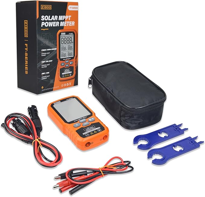 ZIBOO FT-2000W Solar Panel Tester MPPT Meter - 2000W Max Power, 150V/35A PV Module Tester for Voc/Isc, Open Circuit Voltage & Short Circuit Current, with Backlight & Data Hold