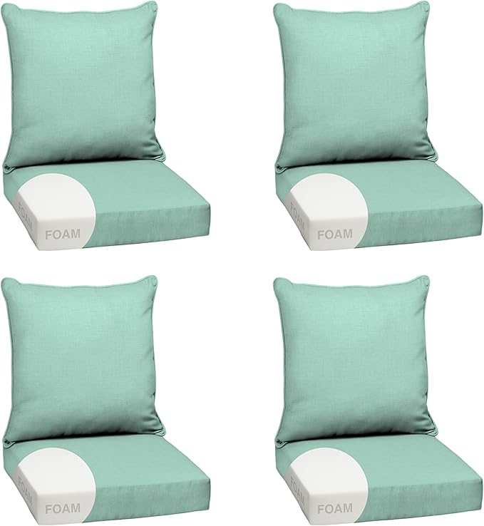 Arden Outdoor Foam Deep Seat Cushion Set (4-Pack), 24x24, Premium High-Density Foam, Never Flattens, Weather-Proof for Patio Chair Sofa Couch, Aqua Leala