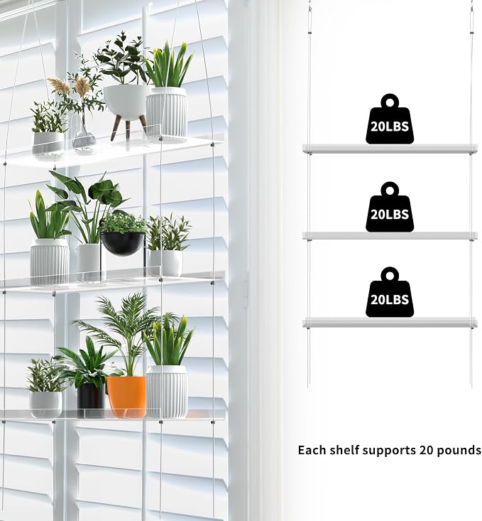 Jolitac Acrylic Window Boxes Plant Shelves for Windows, Acrylic Hanging Window Plant Shelves, Indoor Windows Wall Hanging Plant Stand Flower Display Shelves (Clear, 3-Tier)