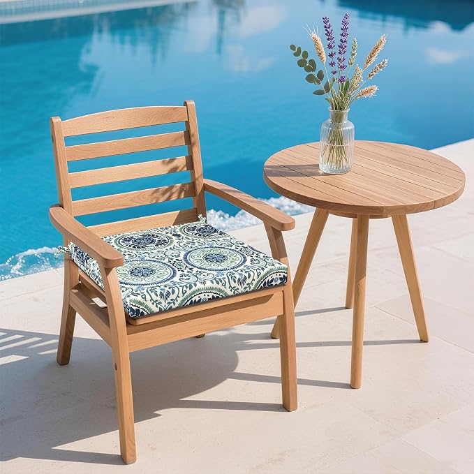 DYTXIII Set of 2 Outdoor Chair Cushions, Water Resistant 18.5"x16"x2" Square Seat Cushion for Patio Dining Chairs, High-Density Replacement Pads for Indoor Outdoor Furniture - Wreath Blue