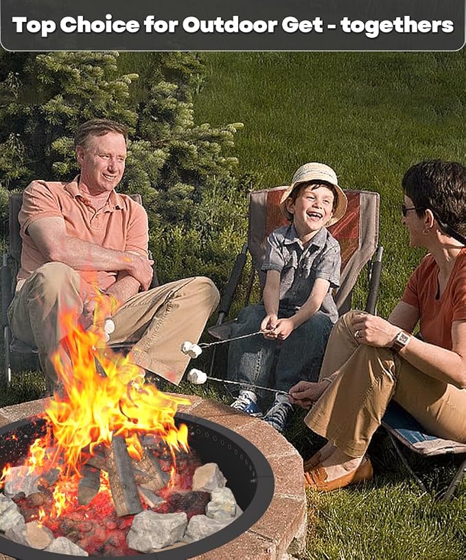 36 Inch Smokeless Fire Pit Ring Insert Outdoor, Heavy Duty Metal Steel DIY Firepit Rim Liner Round Campfire Rings for Outside Wood Burning Above or In-Ground, Black