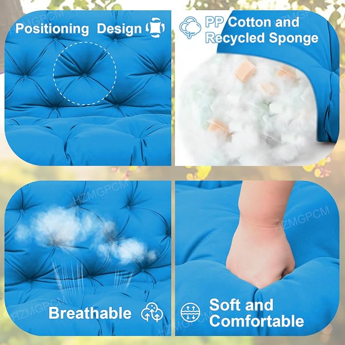 Premium 5" Thick Waterproof Outdoor Swing Cushions Sturdy Durable 2-3 Seat Replacement Porch Swing Cushions with Backrest&Ties Bench Cushion for Outdoor Furniture Backyard Patio (60x40x5inch)