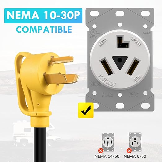 30 Amp to 20 Amp 110V RV Distribution Adapter,NEMA 10-30P to NEMA 4X 5-20R/ 5-15R RV 3Prong to Mutiple Household Outlet w/ 20Amp Circuit Breaker RV Generator Distribution Cord 1FT
