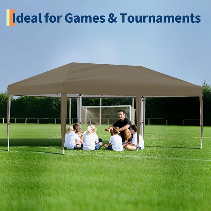 10'X20' Commercial Gazebo Pop-Up Canopy Tent, 5-Minute Setup No Tools Needed, 2 Sidewalls, 8 Stakes & 6 Sandbags, 210D Oxford UV Protection with Roller Bag for Farmers' Market, Wedding, Parties