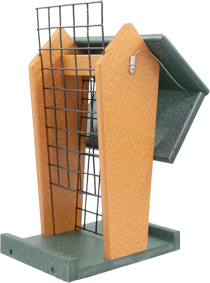 DutchCrafters Plastic Poly Hanging Whole Peanut Bird Feeder for Large Birds, Woodpeckers, Blue Jays for Outdoor, Garden, Yard - USA Amish Made (Turf Green & Cedar)