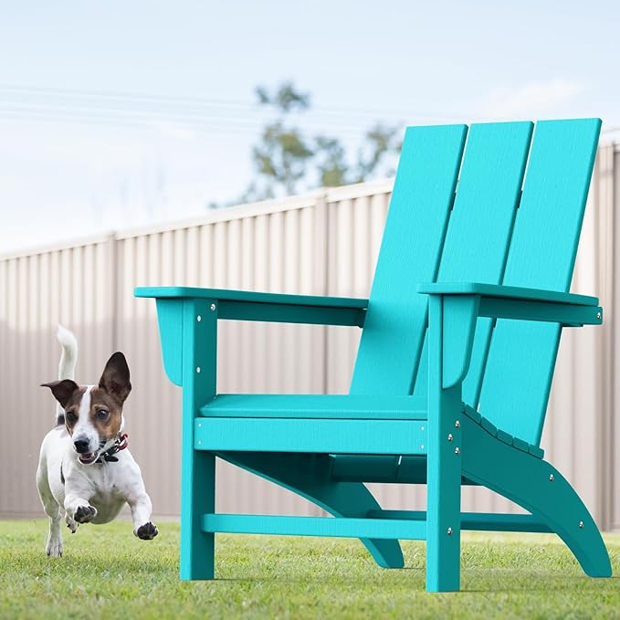 Modern Adirondack Chairs Set of 8, HDPE Plastic Patio Chairs for All Weather, Fire Pit Chair, Outdoor Lawn Chairs for Deck, Porch, Backyard, Garden, Aruba Blue