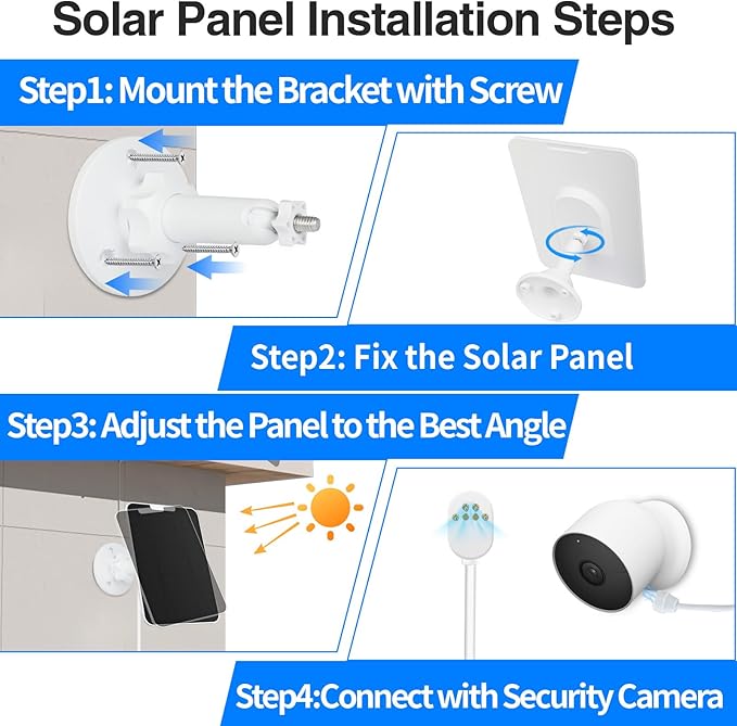 Solar Panel for Google Nest Camera Outdoor Battery Version,4W IP66 Waterproof Solar Power Charger with 13ft Cable,360° Adjustable Mount for Nest Cam Indoor/Outdoor Security Camera (Nest-2 Pack)