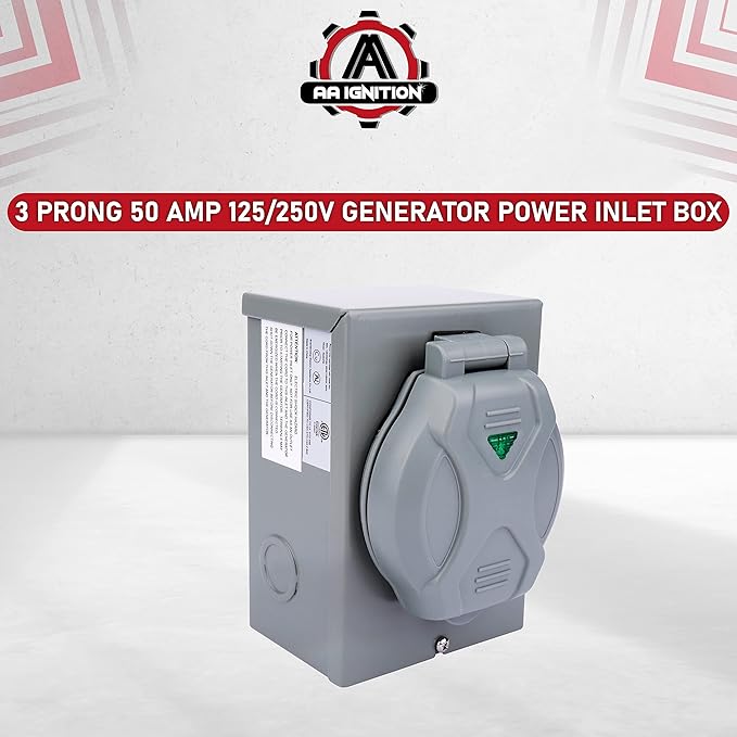 50 Amp Generator Inlet Box - NEMA SS2-50P Power – Waterproof Outlet - RV Outdoor/Indoor Weatherproof Use - 125/250V, Up to 12500 Watts – 3R Plug, ETL Listed
