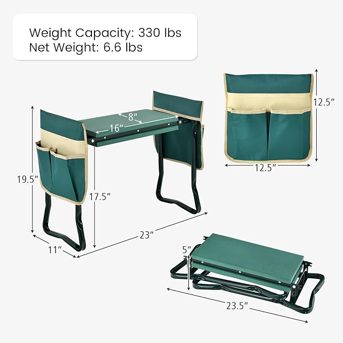 Garden Kneeler and Seat, Folding Heavy-Duty Garden Stool with Removable Tool Bags, Portable Gardening Bench for Gardening, Fishing, Seniors, Women, Men