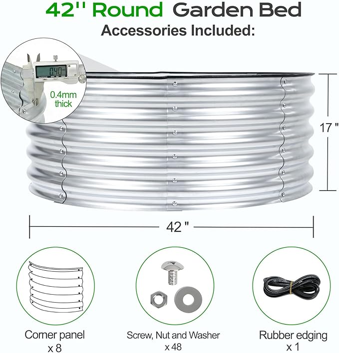Aoodor 17" Tall 42" Metal Raised Garden Bed, Outdoor Planter Box and Raised Garden Kit for Vegetables, Flowers, Tomatoes Carrots and Herbs, Silver