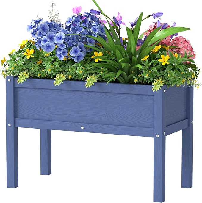 Small HDPE Raised Garden Bed, Elevated Planter Box with Legs, Outdoor All-Weather Planter Raised Beds for Seeds, Herbs, Flowers, Vegetables (Navy Blue)
