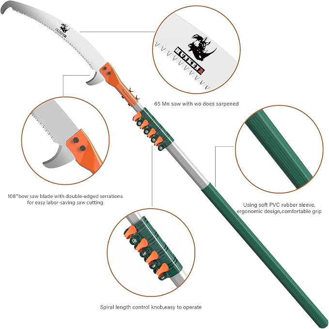 Tree Pruner Pole Saw Manual Extendable Long Tree Pruner Extendable，Pole Pruning Saw 18ft