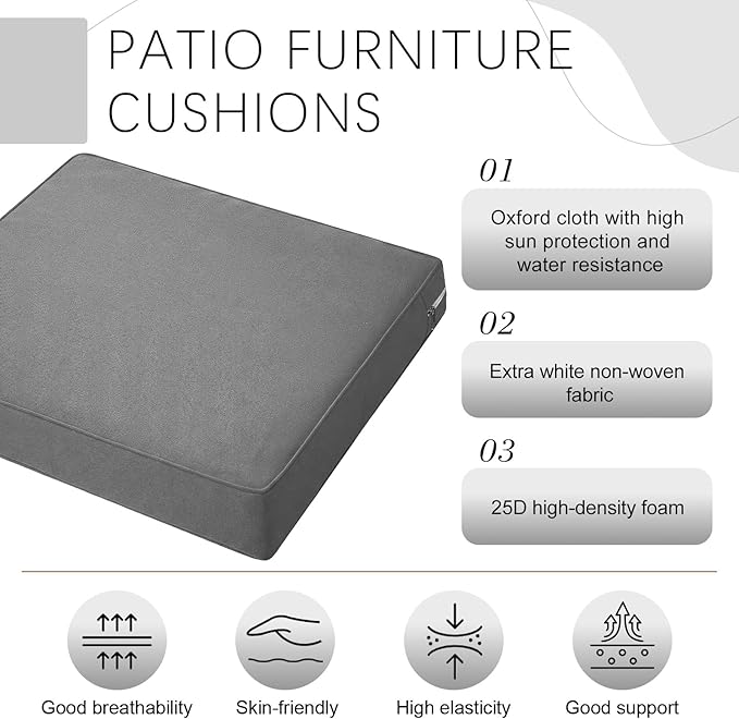 DoubleFill 1 Pcs Outdoor Ottoman Cushion 23"x19"x3" Waterproof Fade Resistant Outdoor Footstools Cushion Removable Patio Ottoman Cushions with Adjustable Fixing Strap for Stool (Grey)