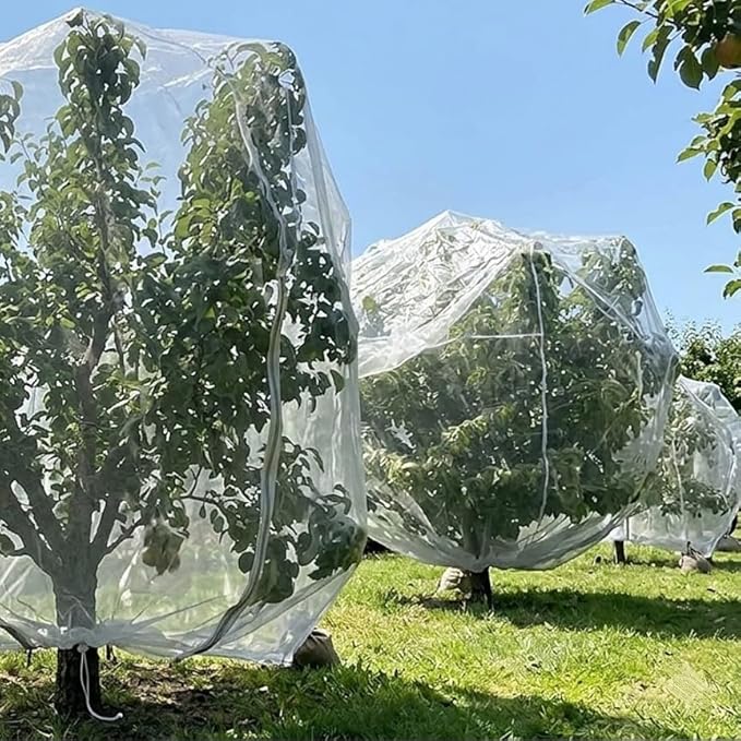 Extra Large 2Pack 14×18Ft Fruit Tree Netting with Drawstring & Zipper - Reusable Plant Protection Bag, Heavy Duty PE Mesh Cover for Blueberry Bushes - Blocks Birds/Deer/Squirrels