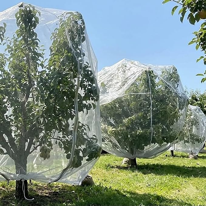 Extra Large 1Pack 15×15Ft Fruit Tree Netting with Drawstring & Zipper - Reusable Plant Protection Bag, Heavy Duty PE Mesh Cover for Blueberry Bushes - Blocks Birds/Deer/Squirrels