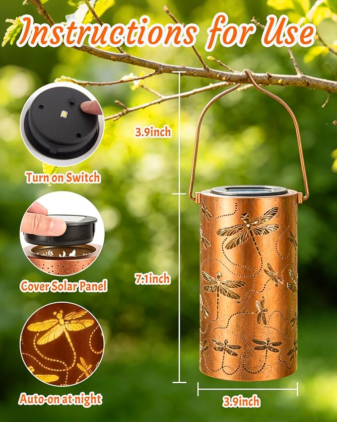 ANYTALK Birthday Gifts for Women Mom Grandma, Dragonfly Solar Lanterns Outdoor Waterproof, Hanging Solar Lights for Yard, Patio, Porch, Garden Decor