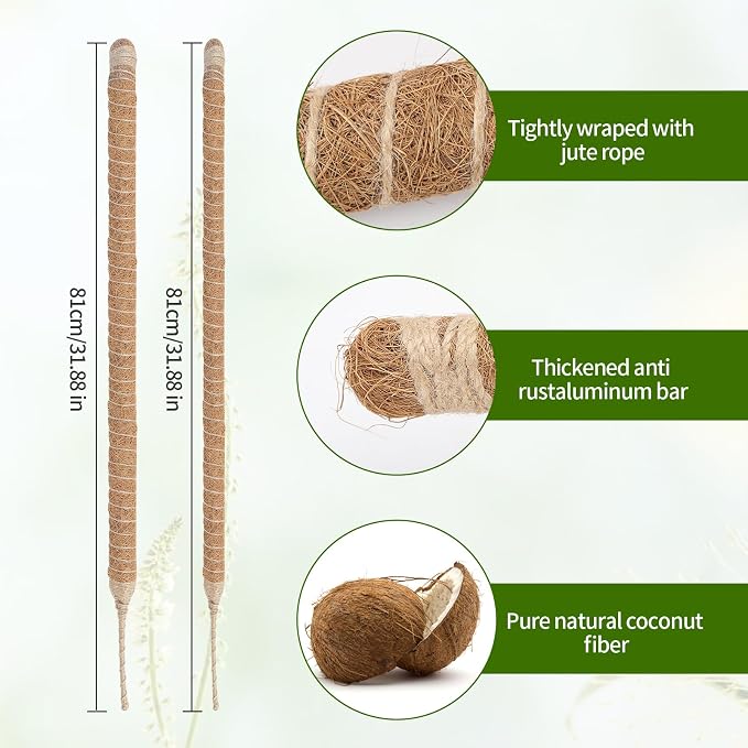 3 Pack Moss Pole,30 Inch Bendable Moss Pole for Plants Monstera, Moss Poles for Climbing Plants Indoor, Coir Plant Pole Sticks Support Stakes for Potted Plant, Pothos, Philodendron