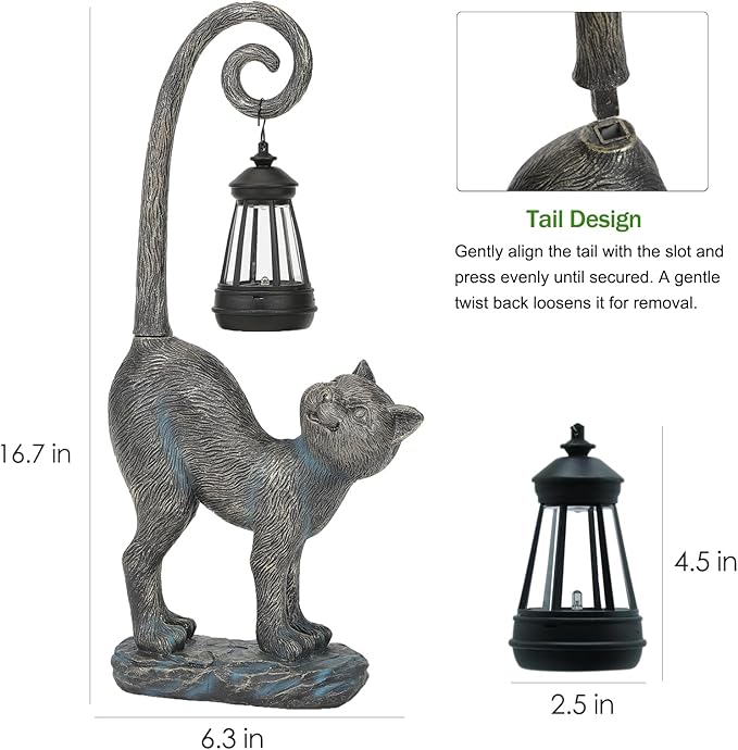 Fathers Day Decorations Gifts Outdoor Cat Garden Statues with Solar Lights, Home Decor Cat Figurines for Lawn,Patio,Balcony,Porch,Yard Art Ornament- Birthday Gifts for Women Grandma Sister