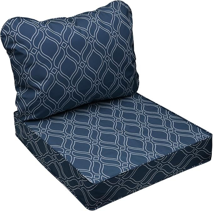 AAAAAcessories Outdoor Seat Cushions for Chairs, Fade-Resistant, Waterproof Patio Furniture Replacement Cushions, 23.5" x 25.5" x 5" + 23.5" x 19", Slate Blue Vine Trellis