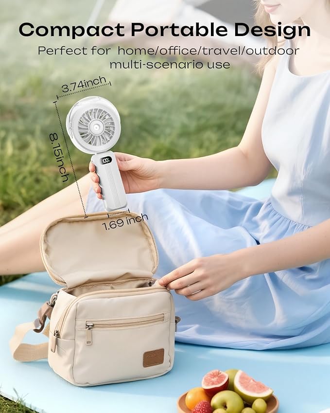 Otlonpe Handheld Misting Fan Portable, Powerful 4 High Speeds Rechargeable Small Hand Held Fan Water Mist, 4000mAh Battery Operated, Foldable, Lanyard, Personal Cooling for Travel Men Wome