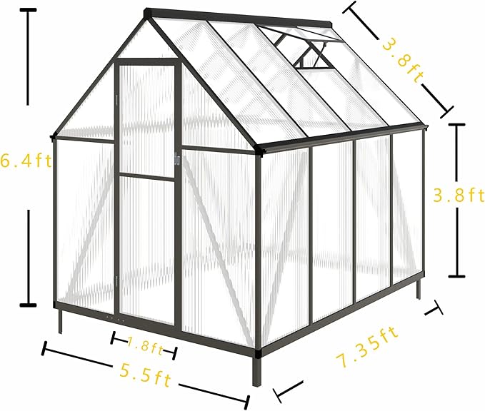 CQZY 6x8 FT Greenhouse for Outdoors,Aluminum Large Walk-in Greenhouse,Dark Gray
