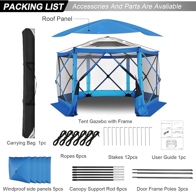 COBIZI 12x12 FT Pop Up Canopy Stargazing Tent, Gazebos On Clearance with Removable Roof, Screened in Gazebo, Screen Tents Portable carpas para Patio for Outdoor Camping,Backyard, Garden, Blue(Pro)