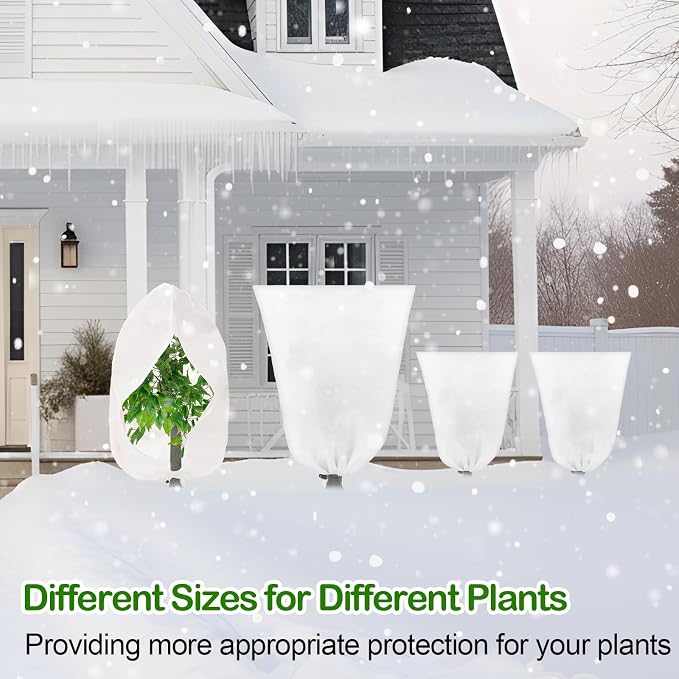 12 Pack Winter Plant Covers Freeze Protection 2 Size 47" x 32" and 24" x 32" Winter Frost Cloths Blankets with Zipper Drawstring Tree Covers for Outdoor Plants Shrubs Potted Trees (White)
