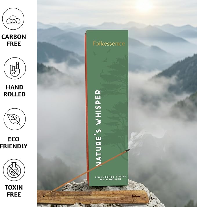 Folkessence Incense Sticks Set of 6 (120 Sticks) | Nature's Whisper Incense for Aromatherapy, Meditation & Home Fragrance | Long Burning, Non Toxic, no Charcoal | Sandalwood & Vanilla Scented