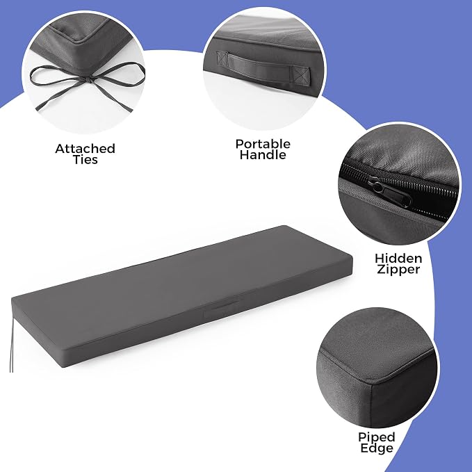 IPYNBAP Outdoor Bench Cushions for Outdoor Furniture, 45x18x3 Inch, Waterproof Bench Pillow, Fade Resistant Long Bench Seat Pads for Garden, Indoor, Porch Swing, Dark Grey