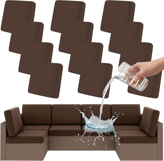 Smiry Waterproof Patio Cushion Covers, Stretch Outdoor Couch Slipcovers Replacement Washable Furniture Protector Sofa Chair Seat Cover for Dogs and Pets (12 Pcs, Coffee)