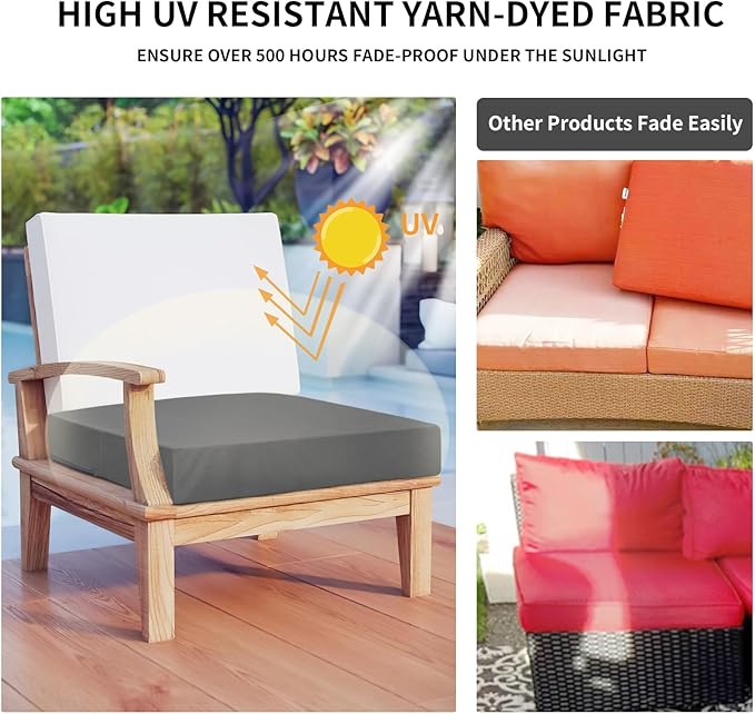 Easy-Going Waterproof Patio Cushion Covers ONLY Cover 22x20x4 inch 2 Pack Replacement Non-Slip Outdoor Seat Cushion Slipcover with Zipper. Dark Gray