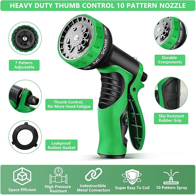 100 FT Expandable Garden Hose-2026 Upgraded Lightweight Flexible Water Hose with 10 Pattern Nozzle,Solid Brass Fittings,5-Layer Latex Core,3750D Durable Fabric,Kink-Free & Leakproof Expanding Hose