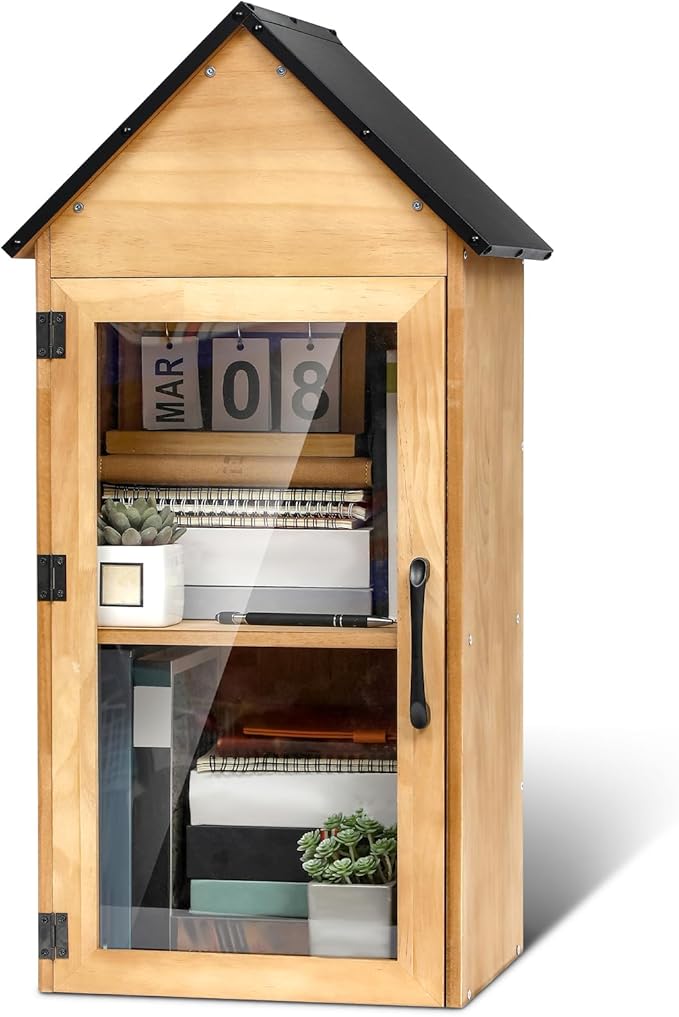 Wonderjune Outdoor Little Library Box,2-Tier Little Library for Neighborhoods Community School,Wood Book Storage for Literature Exchange,Halloween DIY Decor, Sharing Books, Literature and Newspapers