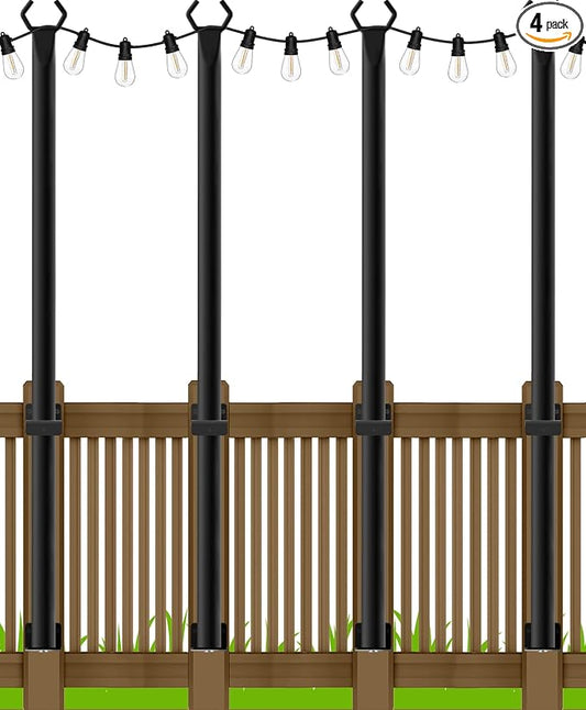 LETIANPAI 4 Pack String Light Poles,5 Ft Metal Poles with Fence Bracket for Outdoor String Lights,Outdoor Light Poles with Fork,Poles/Post/Stand for Outside