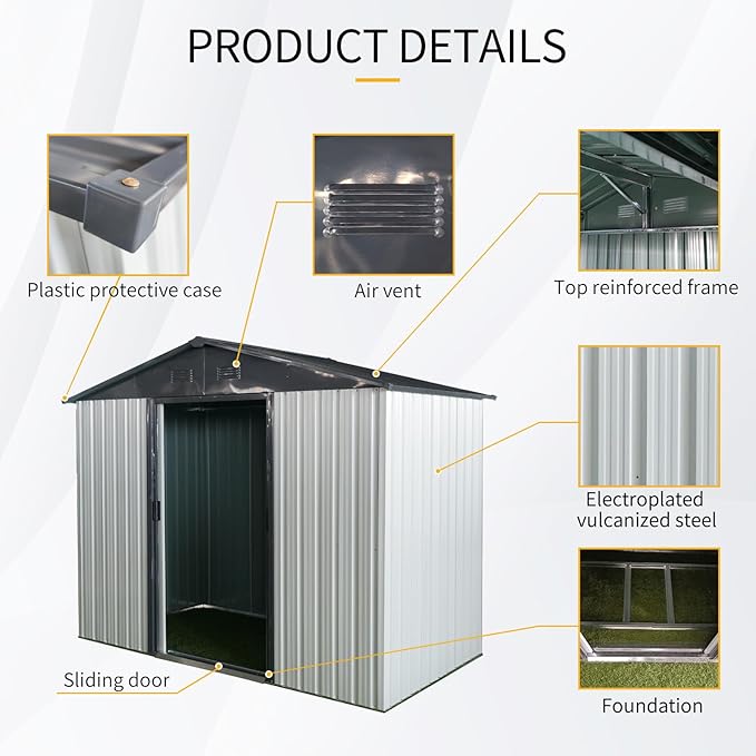 KEIKI 8x4 FT Outdoor Metal Storage Shed with Peaked Roof,Vents and Sliding Lockable Door for Garden Yard