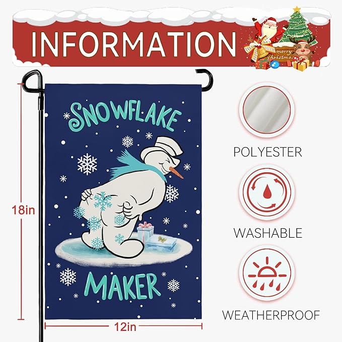 Winter Garden Flag Snowman Snowflake Maker Yard Flags Double Sided Christma Vertical Wall Banners Xmas Gift House Banner for Holiday Farmhouse Outdoor Decoration 12x18 Inch
