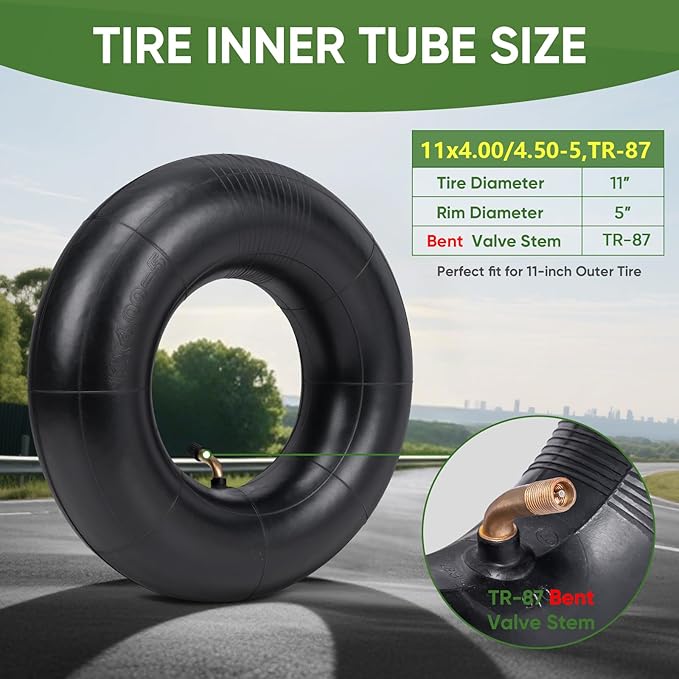 TICONN 11x4.00/4.50-5 Tire Inner Tube, 2 Pack Inner Tire Tube for Wheelbarrow Tires, Replacement Tube with TR-87 Bent Valve Stem for Wheelbarrows, Mowers, Hand Trucks