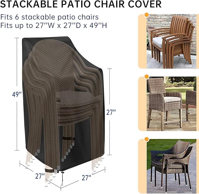 High Back Patio Chair Cover, Stackable Outdoor Chair Covers, Durable 600D Oxford Barstool Covers, Heavy Duty Waterproof Tall Chair Covers, Storage Bag Included, 2 Pack