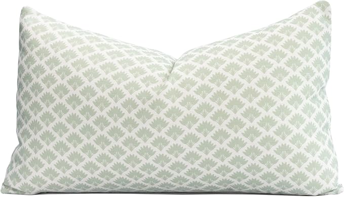 Crumbs Home Modern Farmhouse Fall Linen Indoor Outdoor Lumbar Pillow Cover Only, 12"x20" Water Repellent for Patio, Backyard, Couch, Light Green Neutral Ravenala Palm Tree