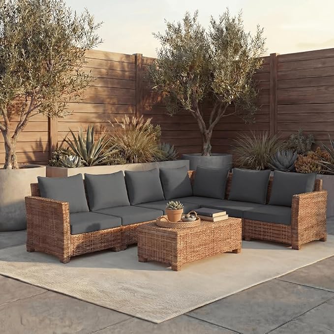 PatioGlow Outdoor Seat Cushion Set, 22" x 22" x 3.5", Set of 2, Water-Resistant & Fadeness Patio Furniture Cushions with Removable Cover & Ties, Thick Deep Seating Pads for Outside Sofa Couch, Grey