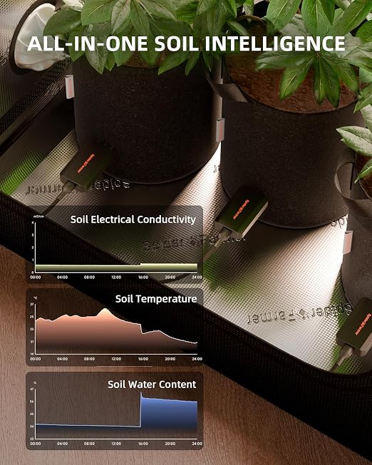 Spider Farmer GGS 3 in 1 Soil Sensor Pro 3Pcs, EC Moisture Temp Meter Tester with RJ12 Support Smart APP Control for Garden Indoor Grow Tent Room