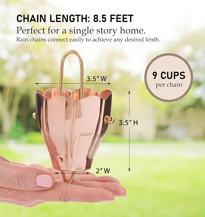 Good Directions 491P-8 Crocus Rain Chain 8-1/2 Feet Long, Large Cups, 100% Pure Copper