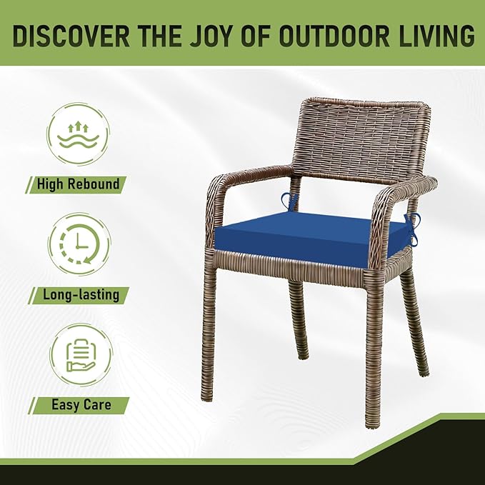 Basic Beyond Outdoor Chair Cushions Set of 6, Square Corner Outdoor Cushions for Patio Furniture, Water Resistant Patio Chair Cushions with 2 Ties, 18.5x16x3, Royal Blue