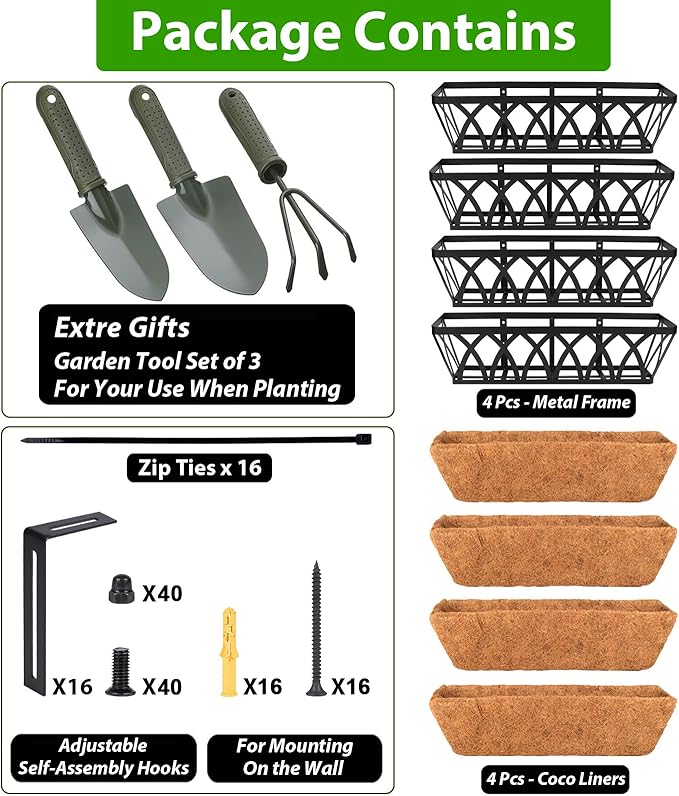 HKZ Deck Balcony Railing Planter Window Boxes - 4 Pack 30 Inch Planter Box, Balcony Planters Railing Hanging, Window Boxes Outdoor Fence Planters