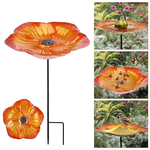 Bee Watering Station 1 Pack - Bird Bath Butterfly Cups with Flower Design, Weather-Resistant Metal Stakes Outdoor Garden Yard Decor (Yellow)