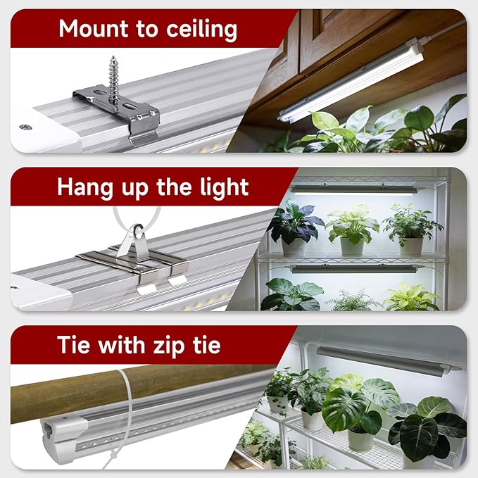 8 Pack LED Grow Light 2FT, 5000K Full Spectrum, 192W(8 x 24W), Linkable Growing Lamp Fixture, T8 Grow Lights for Indoor Plants, Seed Starting, Vegetables