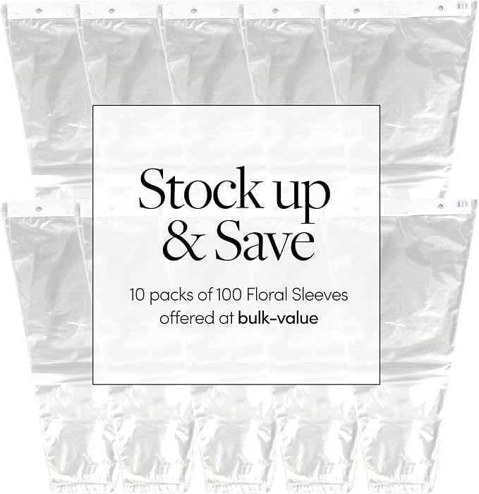 Holiday Designs - 1000 Pcs Bottom Sealed Clear Bouquet Sleeves - Waterproof Floral Wraps for Fresh Flower Arrangements - 1.2 Mil Thick (15” x 25” x 5”) - 10 Packs of 100