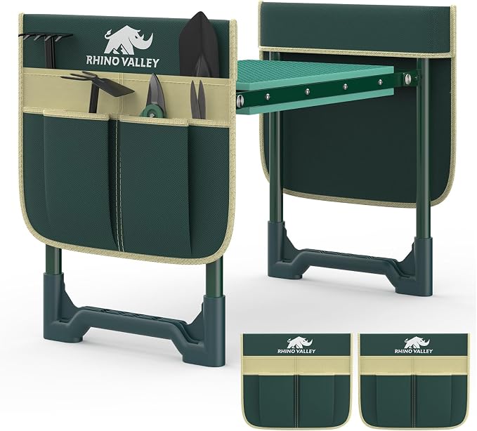 Garden Kneeler and Seat, Heavy Duty 2 in 1 Gardening Stool with 2 Tool Side Bags, Foldable Gardening Bench to Relieve Knee & Back Pain, Garden Chair Gifts for Women, Seniors